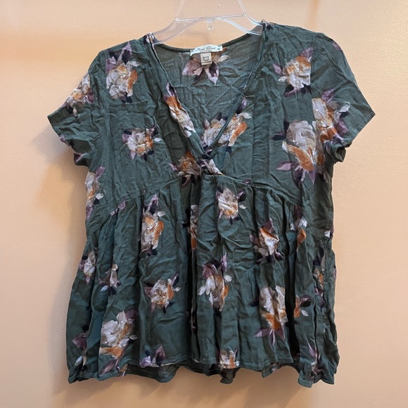 Final Touch Tops - Final Touch olive floral top